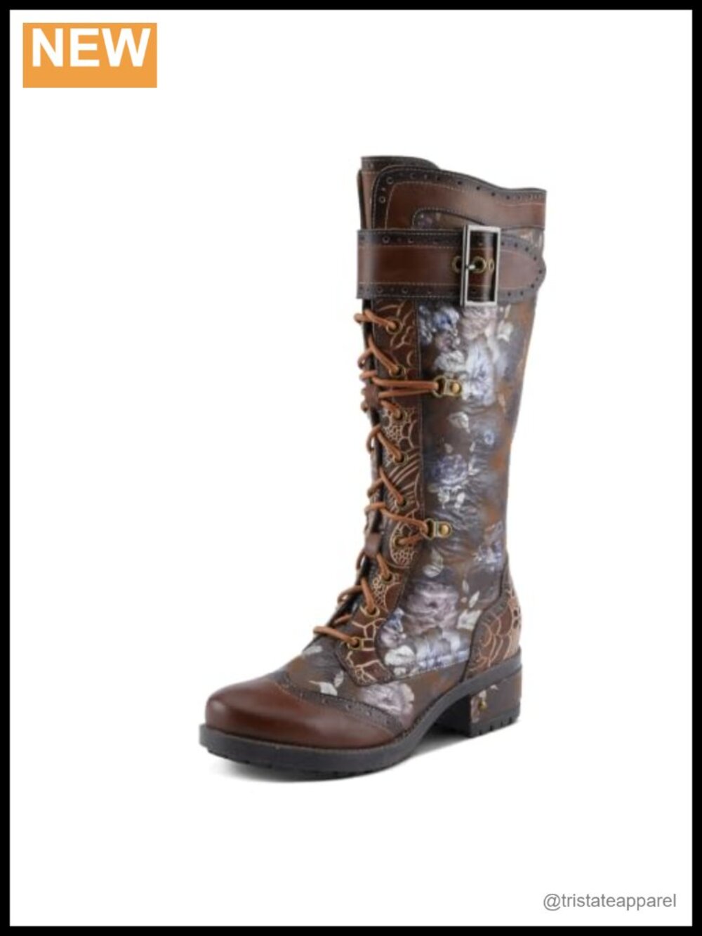 Hand Painted Mid-Calf Boots with Leather Combo Upper, Block Heel, Zip Closure